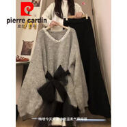 皮爾卡丹（pierre cardin）冬季搭配一整套大碼胖mm蝴蝶結針織毛衣半身裙松弛慵懶好看套裝女 灰色毛衣 【單件】 3XL (建議145-160斤)