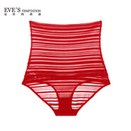 夏娃的誘惑（EVE'S temptation）藍蓮花系列性感純色流線(xiàn)圖案全蕾絲高腰收腹包臀三角褲 紅色 M 165/85
