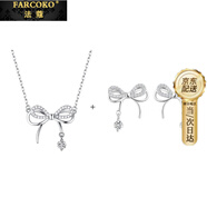 法蔻（farcoko）蝴蝶結銀項鏈女吊墜小清新鎖骨鏈新品生日禮物送女友老婆 兩件套（項鏈+耳釘）