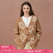 Fabrique 米棕混色加厚粗棒針刺繡花朵綿針織開(kāi)衫2025秋季新品 米棕混色 M