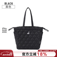 KANGOL官方大容量托特包菱形格秋冬新款單肩手拎包包女綿綿購物袋包抽繩 黑色