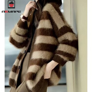 AEMAPE2026秋冬新款條紋軟糯毛衣女慵懶風(fēng)女寬松時(shí)尚加厚針織開(kāi)衫上衣 咖啡色 L 100-110斤