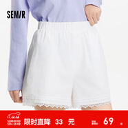 森馬休閑褲女寬松松緊腰氣質(zhì)溫柔2025新款夏季甜美風(fēng)蕾絲花邊短褲 本白10102 XL