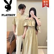 花花公子（PLAYBOY）法式情侶裝夏季一裙一衣一字小眾設計感2025新款潮流高級氣質(zhì)男T 男T恤 S