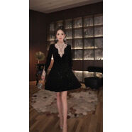 歐洲站收腰a字連衣裙女春季小個(gè)子顯瘦氣質(zhì)黑色加絨法式宮廷禮服 黑色 L L建議85-105斤