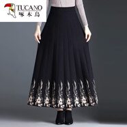 啄木鳥(niǎo)（TUCANO）印花a字半身裙女中長(cháng)款顯瘦秋冬新款高腰毛線(xiàn)裙子針織裙大擺傘裙 鳳尾花 2XL 建議125-135斤