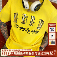 MEDM【明星同款】25SS火燒蕾絲純色短袖T恤男夏季美式復古休閑上衣潮 黃色 2XL
