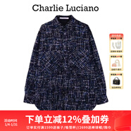 Charlie Luciano 【白敬亭同款】男女情侶襯衫格子寬松編織cl小香風(fēng)潮牌百搭外套 黑金 S
