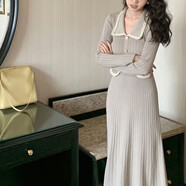 依樂(lè )琦俏皮可愛(ài) 小香風(fēng)長(cháng)裙領(lǐng)顯瘦裙2025秋冬設計感打底 奶灰【版】 XL 【120-130