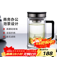 希諾（heenoor）雙層玻璃杯男士耐熱防燙帶把帶手柄商務(wù)辦公玻璃水杯過(guò)濾茶杯子 時(shí)尚拉絲杯蓋-不銹鋼部件420ml