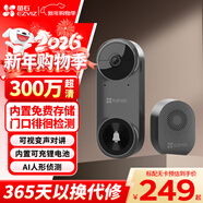 螢石 云家用智能貓眼可視門(mén)鈴 無(wú)線(xiàn)WiFi高清電子防盜攝像頭 門(mén)口夜視監控器 DB2C/CP3 CP3智能門(mén)鈴lite版灰色 標配