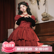 COMIC SOUL荊棘薔薇原創(chuàng  )lolita裙正版短袖op三段式蓬蓬裙紅色洛麗塔洋裝lo裙 酒紅色 M
