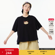 幻走（MOVEUP）2025夏季新款.FUN系列短袖圓領(lǐng)貓咪繡花短款T恤女 夜黑 L