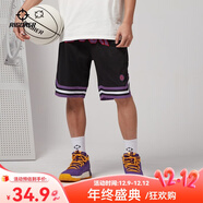 準者運動(dòng)短褲新款繡花寬松復古撞色五分休閑舒適訓練運動(dòng)籃球褲男 純正黑 L