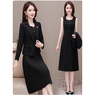 皮爾卡丹（pierre cardin）喜婆婆婚宴裝平時(shí)可穿連衣裙女2025新款春秋結婚禮服高貴套裙 黑色 2XL (125-135斤)