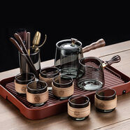 聚千義玻璃茶具套裝功夫茶杯輕奢耐熱泡茶壺喝茶辦公室家用2024新款 1-10件 煙灰色8件套竹節側把壺+6防燙杯+托盤(pán)