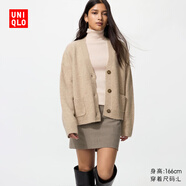 優(yōu)衣庫女裝舒芙蕾針織短開(kāi)衫/外套空調衫通勤478339 32 深米色 M /160/84A