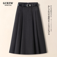 GCRZW高端灰色毛呢半身裙女秋冬季2025新款高級感a字裙絕美巨好看傘裙 灰色-短款-贈腰帶 裙長(cháng)75cm起 【高檔氣質(zhì)款】 XL /29 建議115-125斤