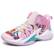 逸兮（YIXI）新款透氣籃球 男女雙色鴛鴦減震輕便潮高幫運動(dòng)戰靴 粉紅色 42