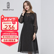 名師路波點(diǎn)連衣裙高腰顯瘦長(cháng)袖春秋裝新款連衣裙收腰花色氣質(zhì)雪紡裙女 黑底白點(diǎn)90 M