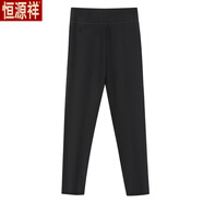 恒源祥中老年媽媽碎花保暖褲女士加絨加厚高腰外穿打底褲保暖棉褲加肥 純黑色 5XL 130-160斤