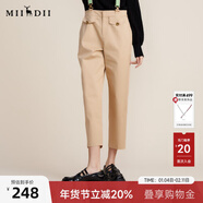 謎底MIIDII謎底2022春新款簡(jiǎn)約帥氣千鳥(niǎo)格織帶背帶褲長(cháng)褲女221MK0002 深駝 XL