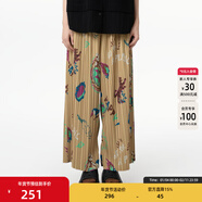 幻走（MOVEUP）2025夏季新款.FUN系列松緊腰印花豎向壓褶休閑直筒褲女 黃卡其 S