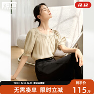 對白法式方領(lǐng)短袖襯衫女夏季2025新款雪紡衫優(yōu)雅減齡泡泡袖薄上衣 淺卡其 L