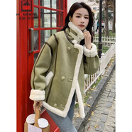 AEMAPE毛毛休閑風(fēng)加厚保暖仿麂皮絨皮毛短外套2023新款秋冬季機車(chē)服女士 綠色 L 推薦 130-150斤