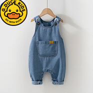 G.duck嬰兒牛仔背帶褲春秋款男幼童按扣連體褲大pp褲一歲女寶寶褲子秋裝 藍色 洋氣 時(shí)尚 大pp 90 cm