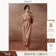 茂禾氣質(zhì)羊毛混紡連衣裙2025秋裝新款扭花九分袖25MH63906 暖棕 S