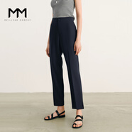 麥檬春秋煙管褲闊腿褲黑色百搭高腰長(cháng)褲西裝褲子女5993152722 藏青1 M