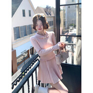 甜美風(fēng)減齡兩件套進(jìn)修?；?千金感粉色娃娃領(lǐng)木耳邊毛衣傘裙套裝 芭蕾粉毛衣+半身裙 M