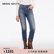 MISS SIXTY 進(jìn)口牛仔面料2025春季新款牛仔褲女復古磨破鉛筆褲 中藍 25