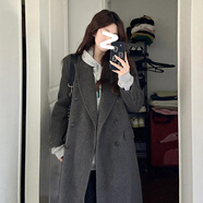 GARNUO灰色毛呢外套女羽絨內膽秋冬季新款小個(gè)子高級感正肩西裝呢子大衣 灰色【常規內里】 M 【101-110】