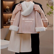 女童秋冬套裝2025新款兒童加厚皮毛一體外套女寶寶加絨褲子兩件套 粉色皮毛一體外套+奶白色闊腿褲 140