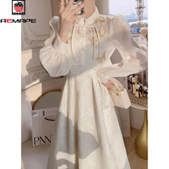 AEMAPE國風(fēng)新中式復古氣質(zhì)開(kāi)衫吊帶改良旗袍套裝裙子2025春秋連衣裙女裝 吊帶裙+上衣 M 建議95-105斤