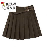 啄木鳥(niǎo)（TUCANO）2024冬季新款毛呢百褶裙半身裙韓版高腰顯瘦氣質(zhì)百搭a字短裙子女 咖啡色 S