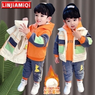 鄰家米其童裝男童套裝冬裝加絨加厚三件套寶寶嬰幼兒童裝男孩冬季小孩衣服 XT3603（馬甲+衛衣+褲）-鴨子款 90 碼/身高75-85cm（1-2歲）