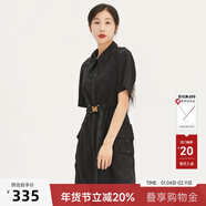 謎底2022夏季新款工裝感拼接尖領(lǐng)收腰萊賽爾連衣裙225ML6045 黑色 S