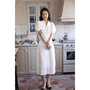 法式翻領(lǐng)泡泡袖雪紡連衣裙 云朵白長(cháng)款2天內發(fā) S S