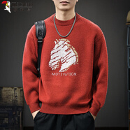 啄木鳥(niǎo)（TUCANO）新年紅色毛衣男美式復古重磅圓領(lǐng)春秋季上衣休閑寬松百搭針織衫 紅色 L 【建議130-145斤】