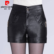 皮爾卡丹（pierre cardin）新款冬季高腰女式皮短褲顯瘦大d碼韓版修身百搭靴褲外穿PU皮短褲 黑色【5571】加絨款 S 收藏店鋪優(yōu)先發(fā)貨