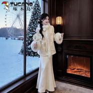 啄木鳥(niǎo)（TUCANO）冬裝搭配一整套新中式提花毛領(lǐng)毛呢外套魚(yú)尾連衣裙巨好看套裝女 毛呢外套 單件【高品質(zhì)】 M 建議80-100斤
