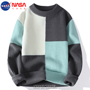 NASA CASA撞色拼接毛衣男冬季新款韓版潮流休閑百搭寬松針織衫 6302灰色 XL （約120-135斤可穿）