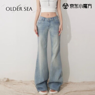 OLDER SEA低腰微喇叭牛仔褲女2025年秋季新款淺藍色百搭黑牛同款喇叭褲子女 藍色 M 建議95-105斤