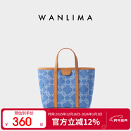 萬(wàn)里馬（wanlima）丹寧水桶包托特包大容量通勤印花牛仔布單肩斜跨手提女包新年禮物 淺藍/杏仁棕