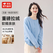 【京東直采】26新年冬氣質(zhì)羊絨羊毛拉絨毛衣純色百搭無(wú)縫羊毛開(kāi)衫 淺蘭 均碼