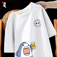 啄木鳥(niǎo)（TUCANO）短袖T恤男純棉韓版潮流寬松大碼透氣打底衫青少年學(xué)生夏天休閑t恤 白/鯊魚(yú)嗨脾黑雙 L （重120-130斤高165-170）