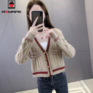 AEMAPE針織衫女2026春秋冬新款氣質(zhì)女神范小個(gè)子短款毛衣開(kāi)衫顯瘦上衣女 卡其色  M _建議95-105斤